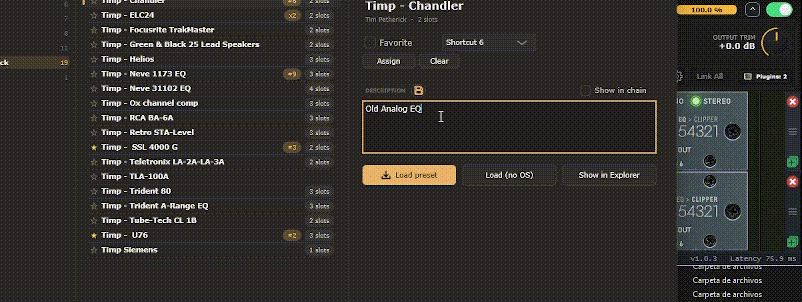Preset notes shown inside the chain