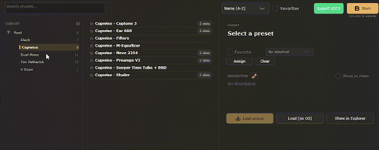 Preset Manager with folders and favorites